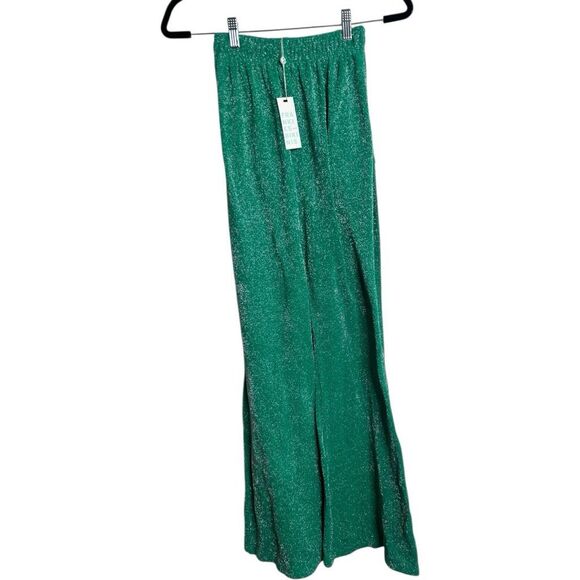FRANKIES BIKINIS Johnson Terry Lurex Pant Mistletoe Green Flare Size L NWT - Picture 3 of 16